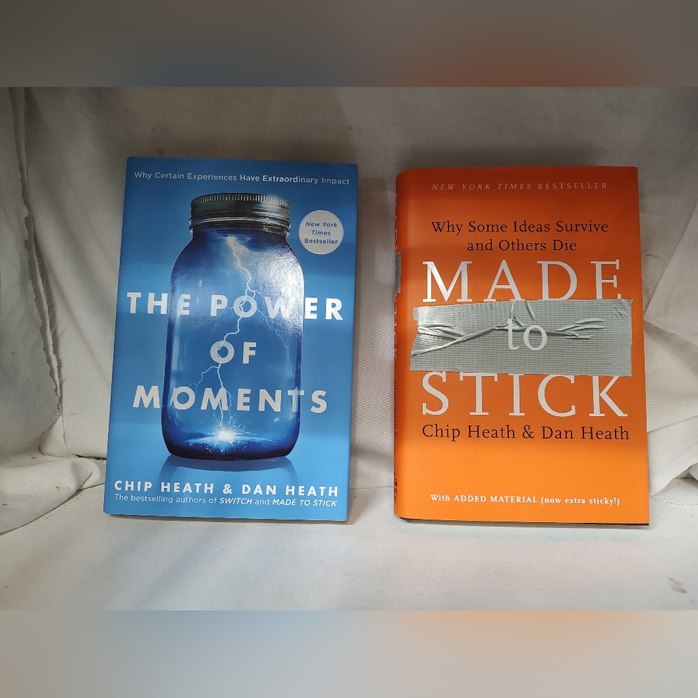 Lot of 2 Chip Heath & Dan Heath books: Made to Stick, The Power of Moments(signe
